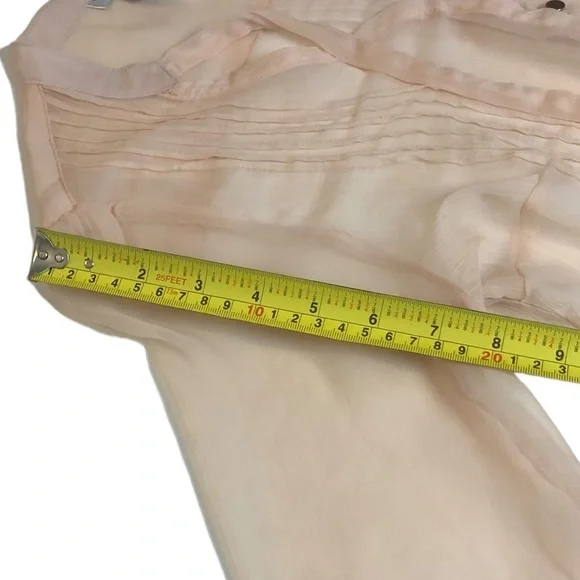 Blush Gauzy Chiffon Sheer Tunic Blouse with Buttons and Pleats​​​​ - Picture 10 of 16